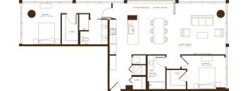 A floor plan of a building with rooms and corridors.