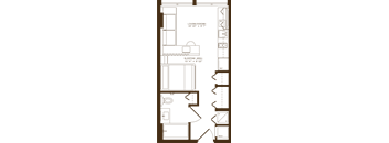 A floor plan of a house with a living room, sleeping area, and a mech.