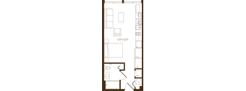 A floor plan of a living/sleeping area that is 21.1' x 13.4'.