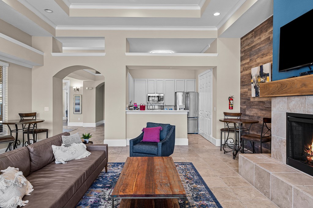 clubhouse with views into kitchen