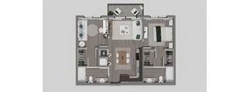 A floor plan of a house with a central hallway leading to all rooms.