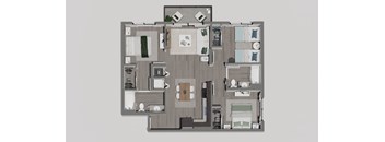 A floor plan of a house with a kitchen, living room, and two bedrooms.