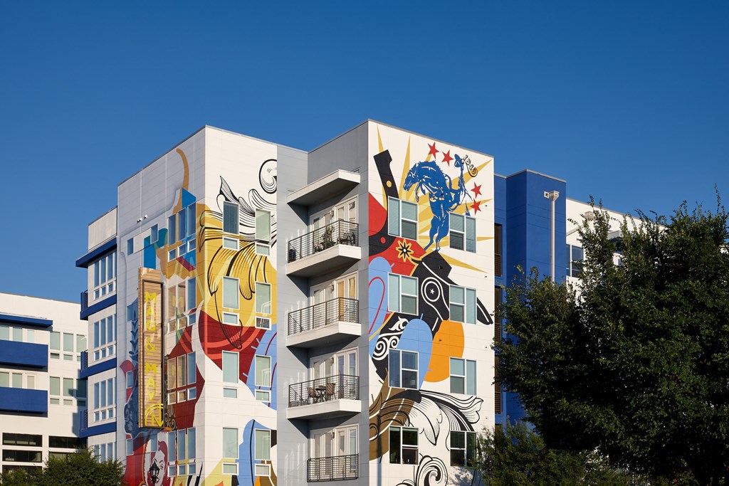 a building with a mural on the side of it