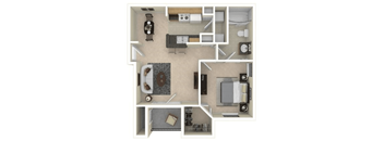 a floor plan of a studio apartment with a bedroom and a living room