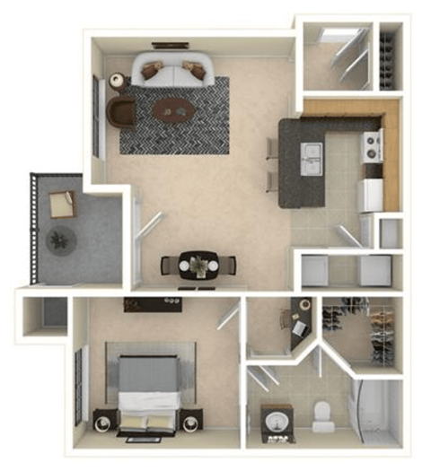 a 3d drawing of a floor plan with bedrooms and a living room