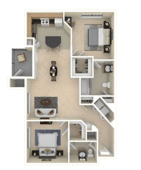 a 2 bedroom floor plan with a bathroom and a living room