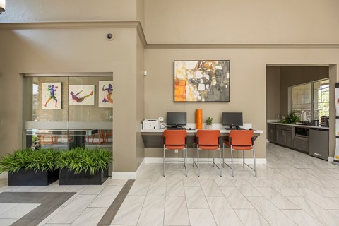 Clubhouse with dining area at Woodbridge Villas Apartments, Sachse, TX, 75048