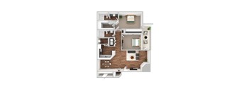 a 3d rendering of our 1 bedroom apartment at princeton court apartments in dallas