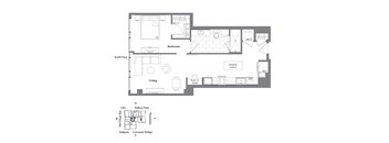 a floor plan of a house with a bedroom and a living room