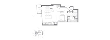 a floor plan of a house with a bedroom and a living room