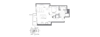 a floor plan of a house with a bedroom and a living room