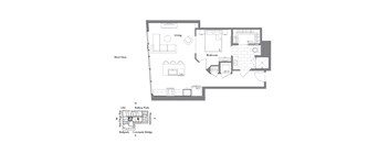 a floor plan of a home with a bedroom and a living room
