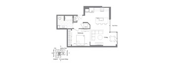 a floor plan of a house with a bedroom and a living room