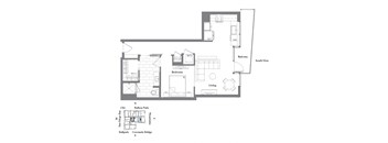 a floor plan of a house with a bedroom and a living room