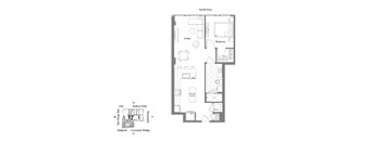 a floor plan of a unit with a bedroom and a living room