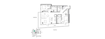 a floor plan of a house with a bedroom and a living room