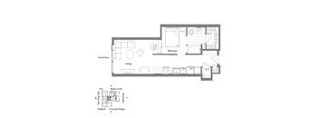 a floor plan of a house with a bedroom and a living room