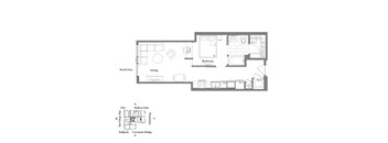 a floor plan of a house with a bedroom and a living room