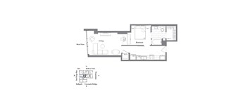 a floor plan of a home with a bedroom and a living room