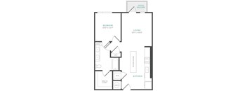A black and white image of a house plan with a bedroom, living room, kitchen, and bathroom.