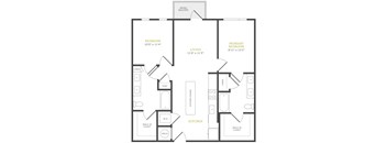 A black and white image of a floor plan for a living space.