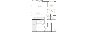 A black and white image of a floor plan for a small apartment.