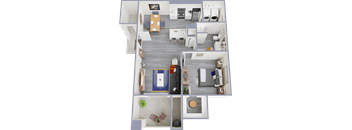 a 3d rendered floor plan of a one bedroom apartment