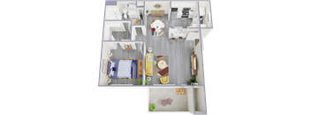 a 3d rendering of our 1 bedroom apartment at princeton court apartments in dallas