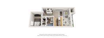 a 3d floor plan of a small apartment with a bedroom and a bathroom