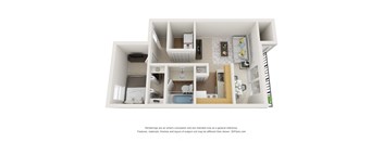 a 3d drawing of a 1 bedroom apartment with a bathroom and a living room