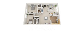 a stylized floor plan of a 1 bedroom apartment
