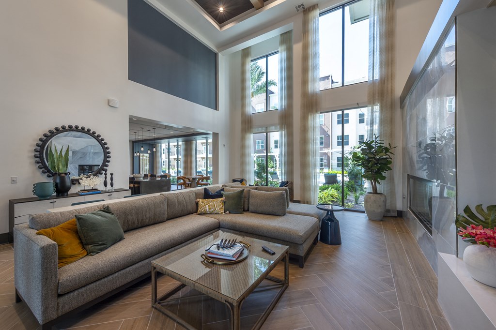 a living room with a couch and a coffee table