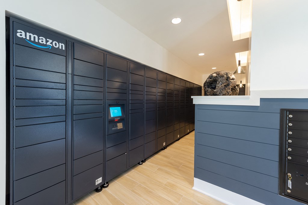 an locker room with blue walls and wood floors