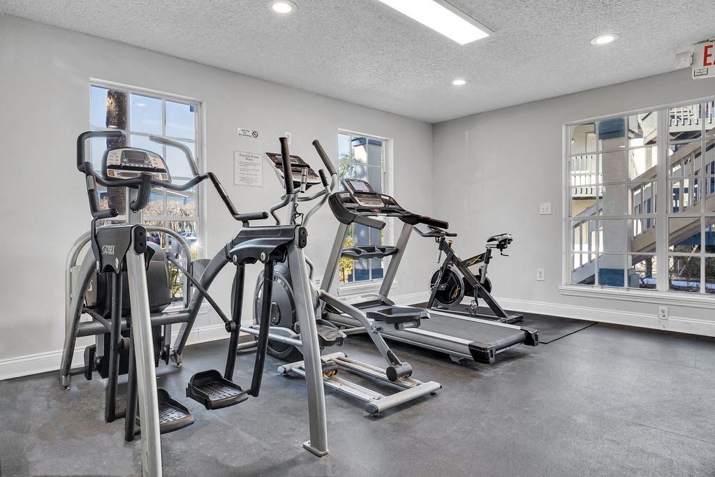 the gym at the flats at obsidian tower