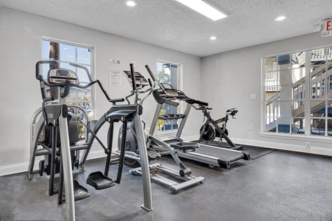 the gym at the flats at obsidian tower
