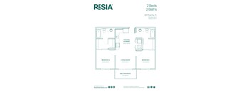 A floor plan for a Resia 2 Bed 2 Bath property.