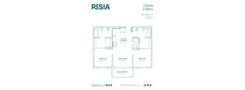 A floor plan for a Resia 2 Bed 2 Bath property.