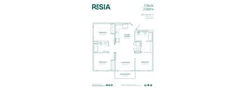 A floor plan for a Resia 3 Bed 2 Bath home.
