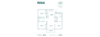 A floor plan for a Resia 3 Bed 2 Bath home.