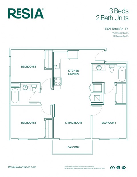a floor plan of a bedroom apartment with roommates