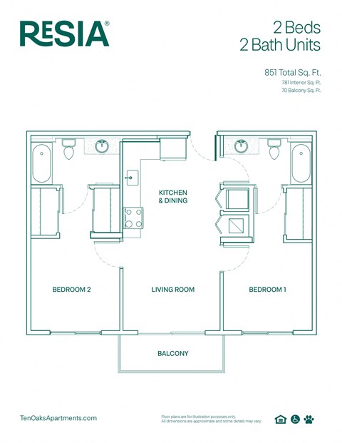 a floor plan of a 2 bedroom apartment at rssa
