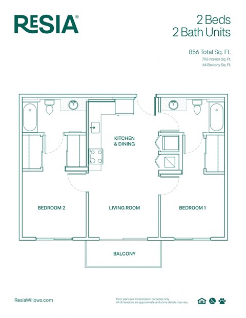 a floor plan of a 2 bedroom apartment at rssa
