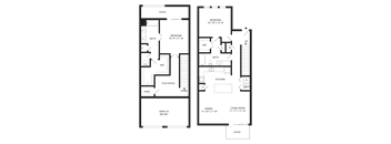 A floor plan of a two-story house with labeled rooms and dimensions.