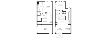 A floor plan of a two-story house with labeled rooms and dimensions.