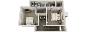 a 3d floor plan of a house with a bedroom and a living room