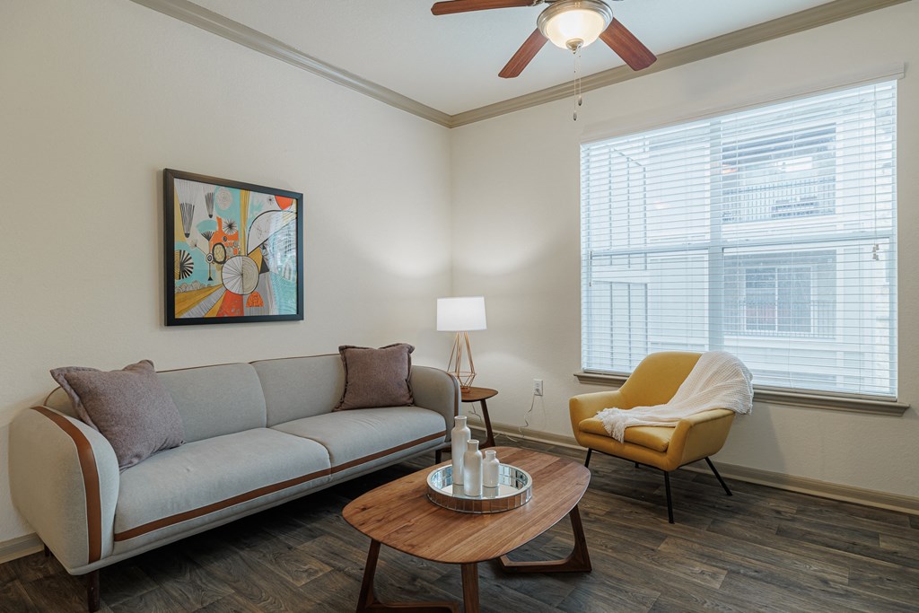 a living room with a couch and a coffee table
