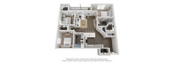 a 3d floor plan of a 2100 sq ft apartment