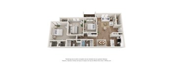 a stylized floor plan of a 3 bedroom apartment