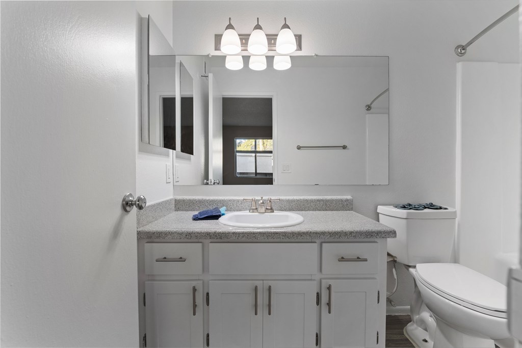 A bathroom with a white toilet and sink.
