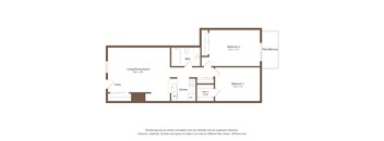 A floor plan of a two bedroom apartment with a living/dining room.